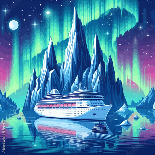 aurora green at ice berg mountain