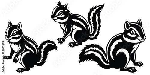 Adorable Chipmunk Silhouette Vector Clipart, Squirrel Icon, Rodent Illustration, Woodland Animal Graphic, Nature Wildlife, Black and White Animal Design, Forest Critter, Nature Art, Wildlife Vector