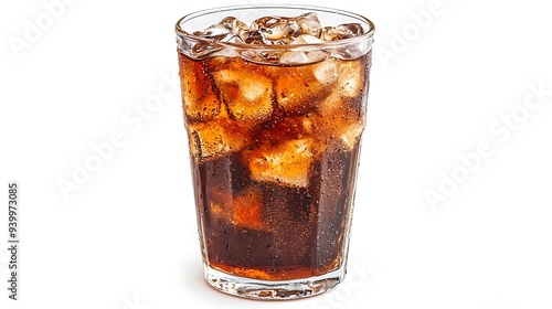 Iced cola in glass isolated on white background.