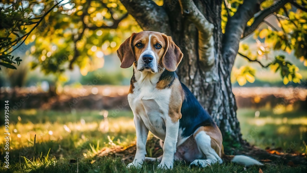 Portrait of Beagle Dog Sitting Under a Tree Portrait of Beagle Dog Sitting Under a Tree