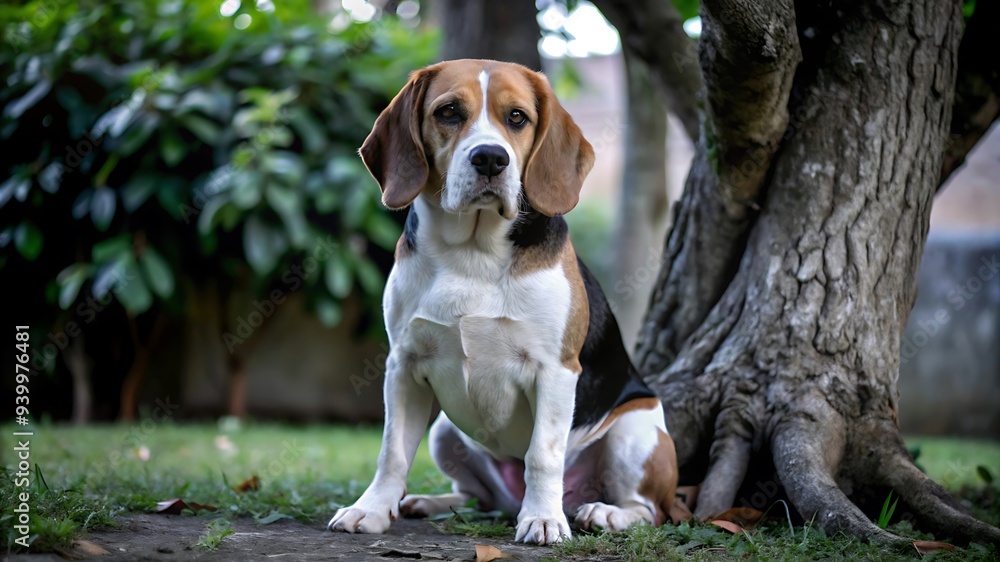 Portrait of Beagle Dog Sitting Under a Tree Portrait of Beagle Dog Sitting Under a Tree