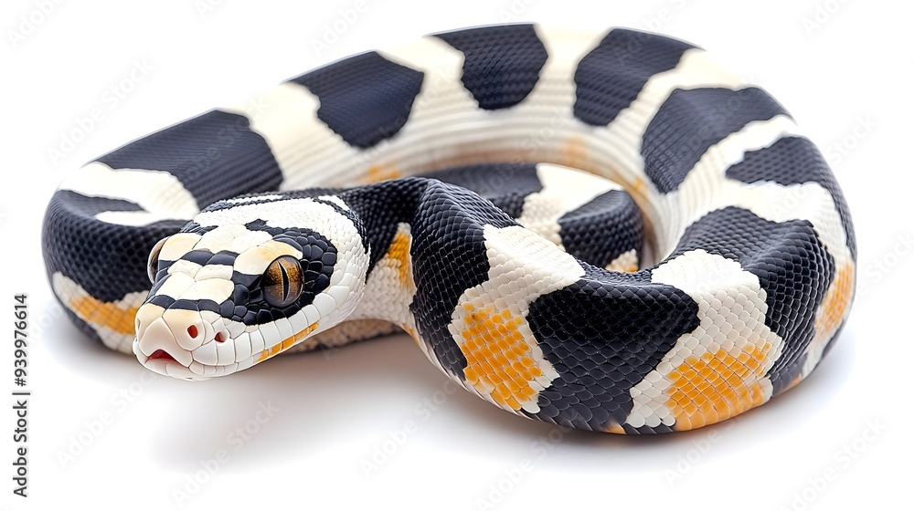 Naklejka premium Black and White Snake with Orange Pattern.