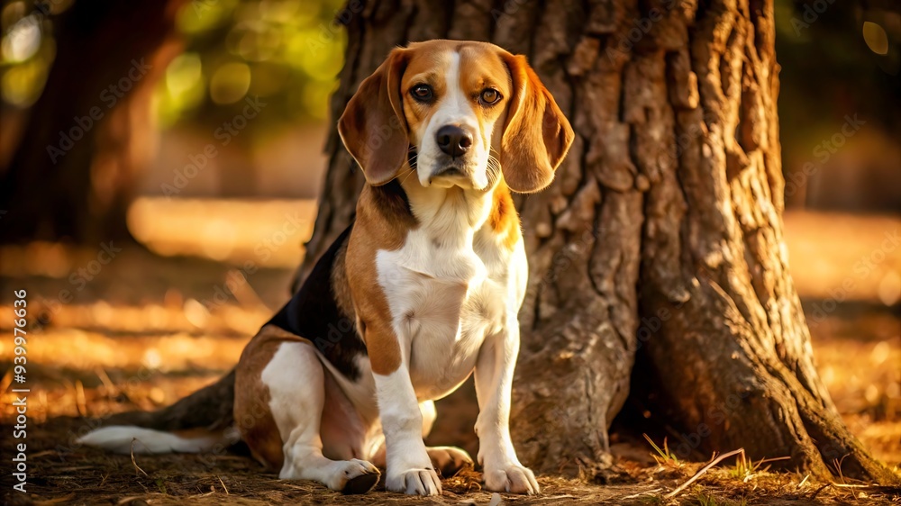 Portrait of Beagle Dog Sitting Under a Tree Portrait of Beagle Dog Sitting Under a Tree