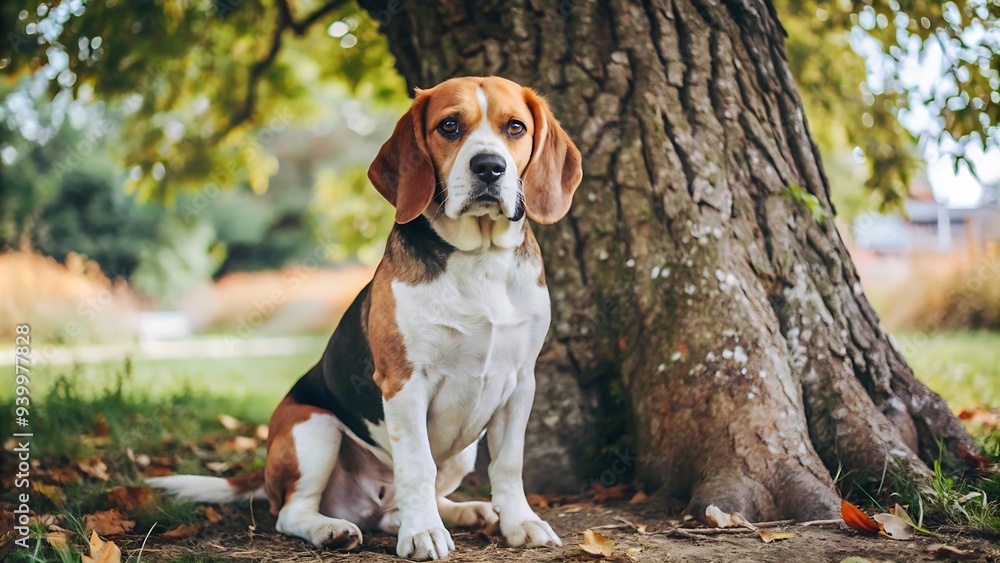 Portrait of Beagle Dog Sitting Under a Tree Portrait of Beagle Dog Sitting Under a Tree