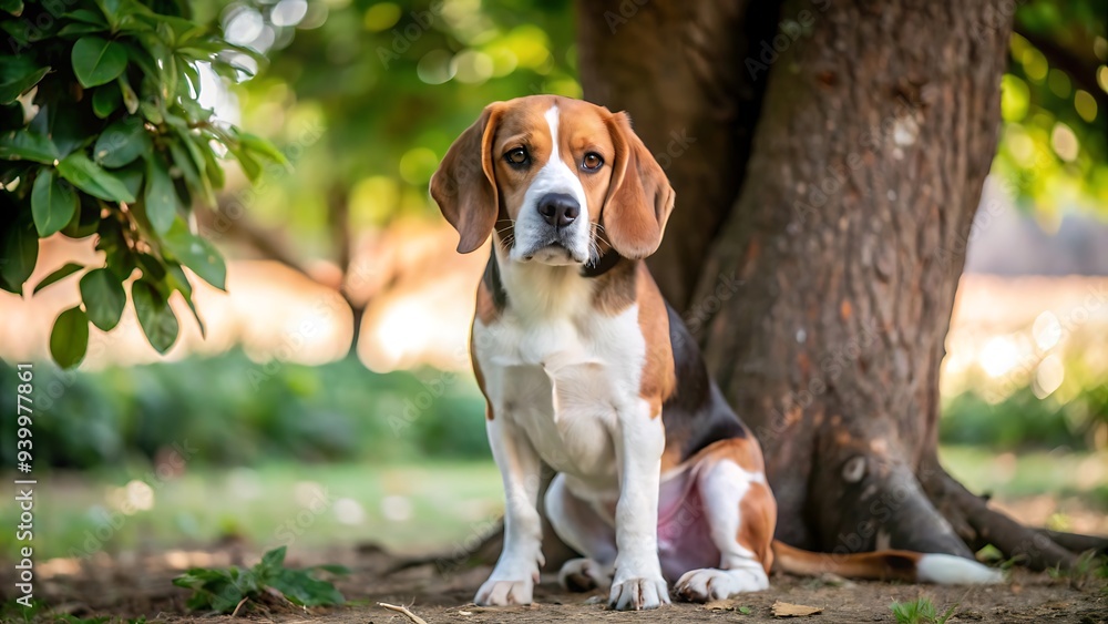 Portrait of Beagle Dog Sitting Under a Tree Portrait of Beagle Dog Sitting Under a Tree