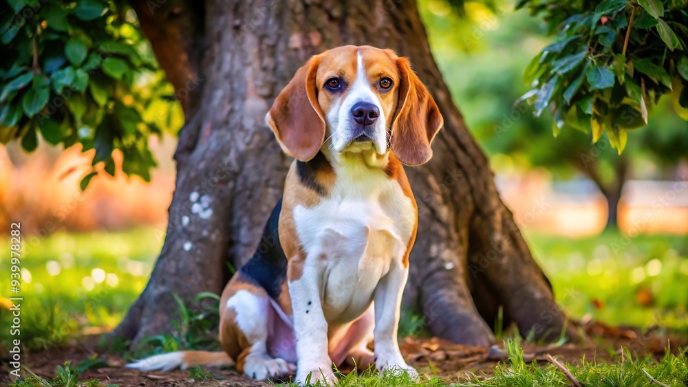 Portrait of Beagle Dog Sitting Under a Tree Portrait of Beagle Dog Sitting Under a Tree