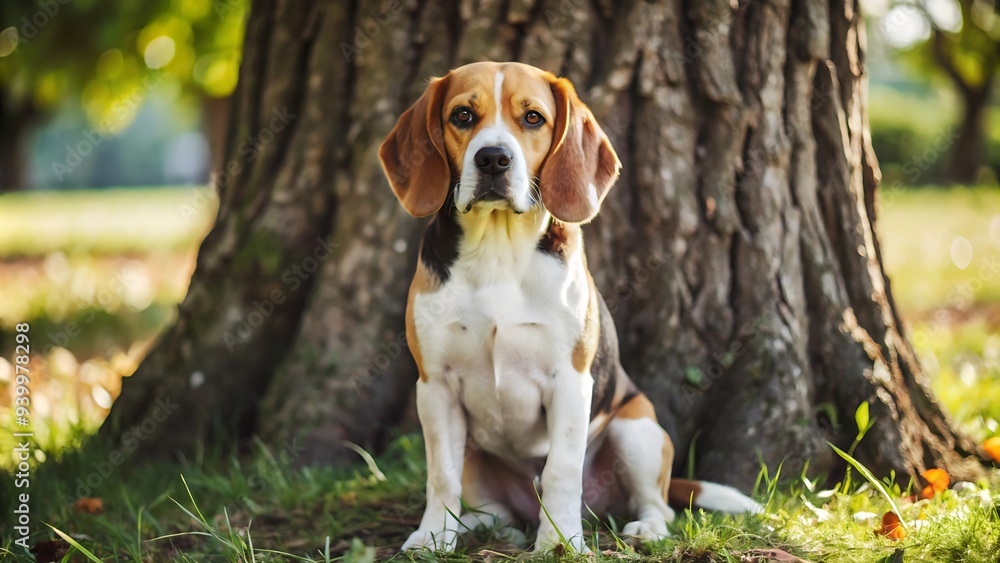 Portrait of Beagle Dog Sitting Under a Tree Portrait of Beagle Dog Sitting Under a Tree