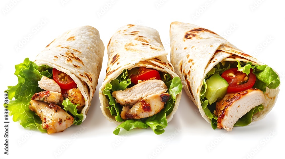 Set of chicken wrap isolated on white background. Set of chicken wrap isolated on white background.