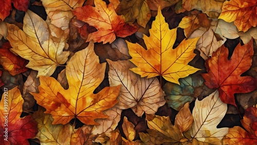 Abstract autumn leaves fall colors watercolor background