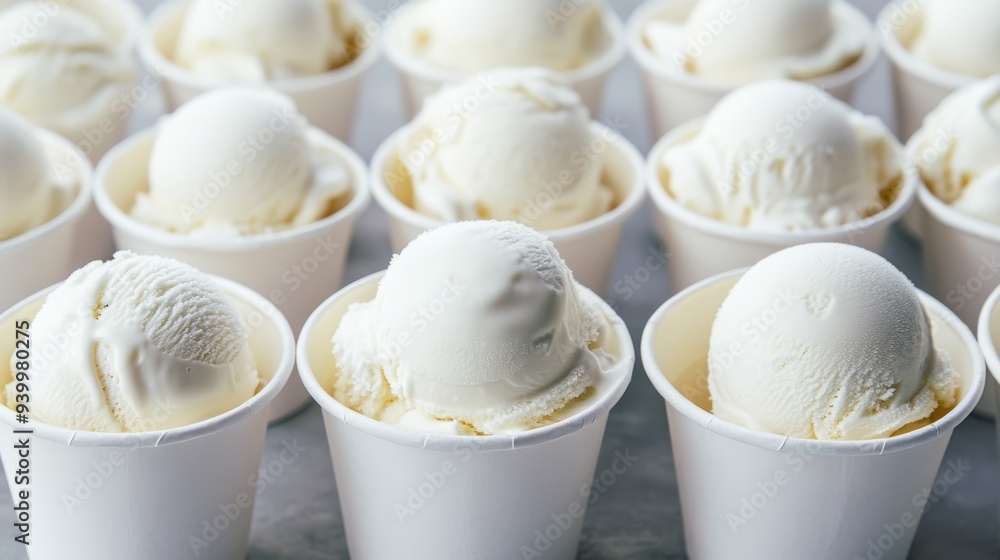 Ice cream in white paper cups. Ice cream background Ice cream in white paper cups. Ice cream background