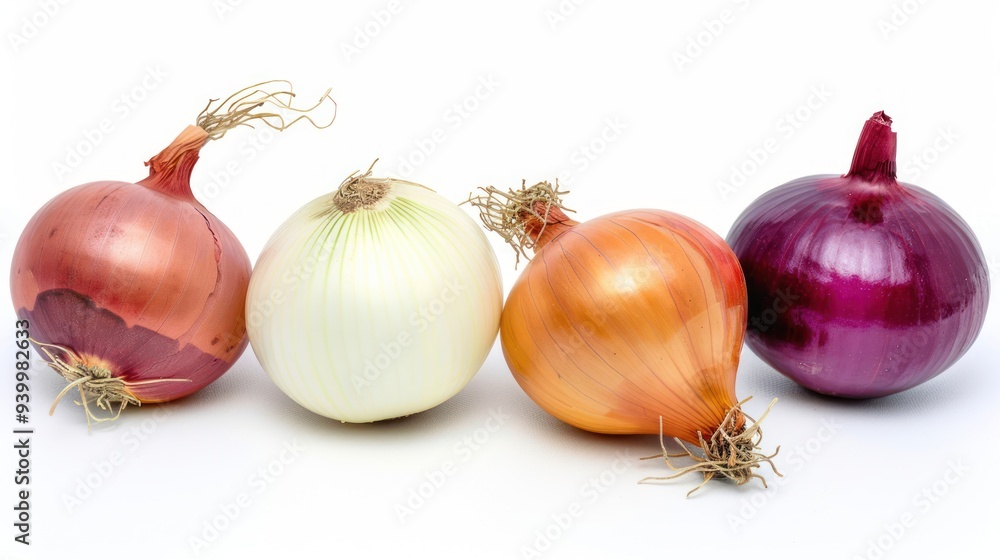 Four Onions on a White Background Four Onions on a White Background
