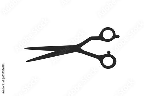 Professional hairdressing scissors or shears used by hairdressers in salon hair cuts with blades open black fill silhouette vector