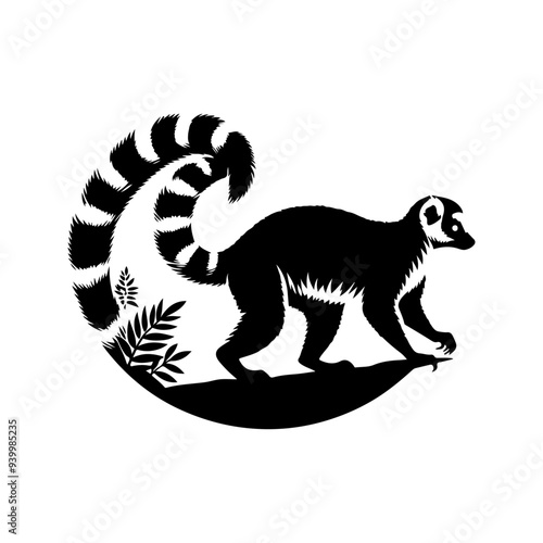 Lemur silhouette, vector black color silhouette 1