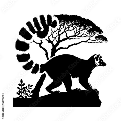 Lemur silhouette, vector black color silhouette 1