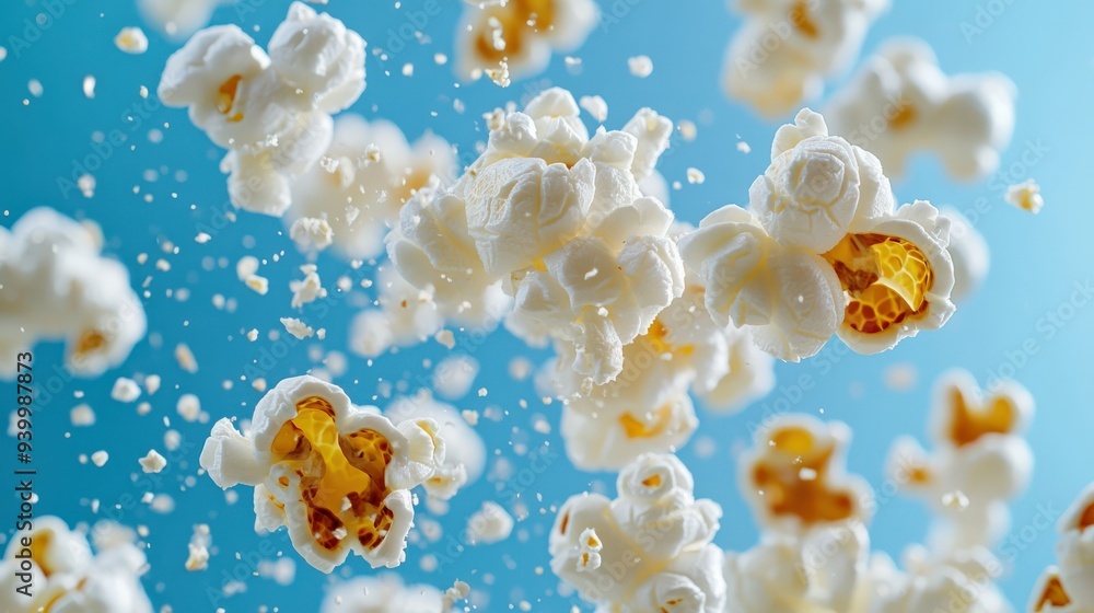 Popped Corn in Mid-Air with Blue Sky Popped Corn in Mid-Air with Blue Sky
