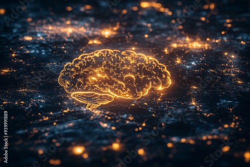 Digital illustration of a glowing brain amidst a network of shining particles symbolizing the brilliance of intelligence and the intricate web of neural connections