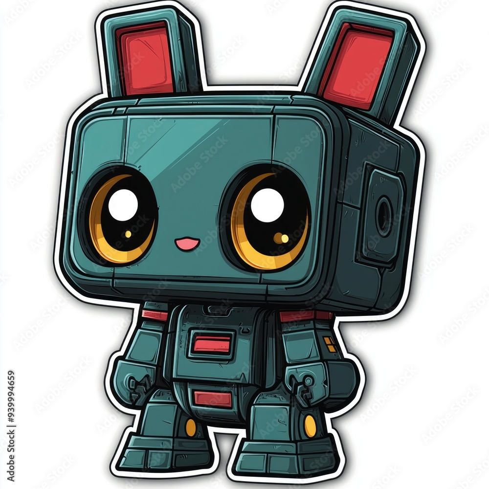 Fototapeta premium Cute Robot with Bunny Ears Cartoon Illustration