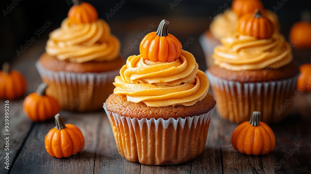 Seasonal Pumpkin Swirled Cupcakes with frosting and decorative pumpkins on top, halloween party theme food ideas for kids or adults Seasonal Pumpkin Swirled Cupcakes with frosting and decorative pumpkins on top, halloween party theme food ideas for kids or adults