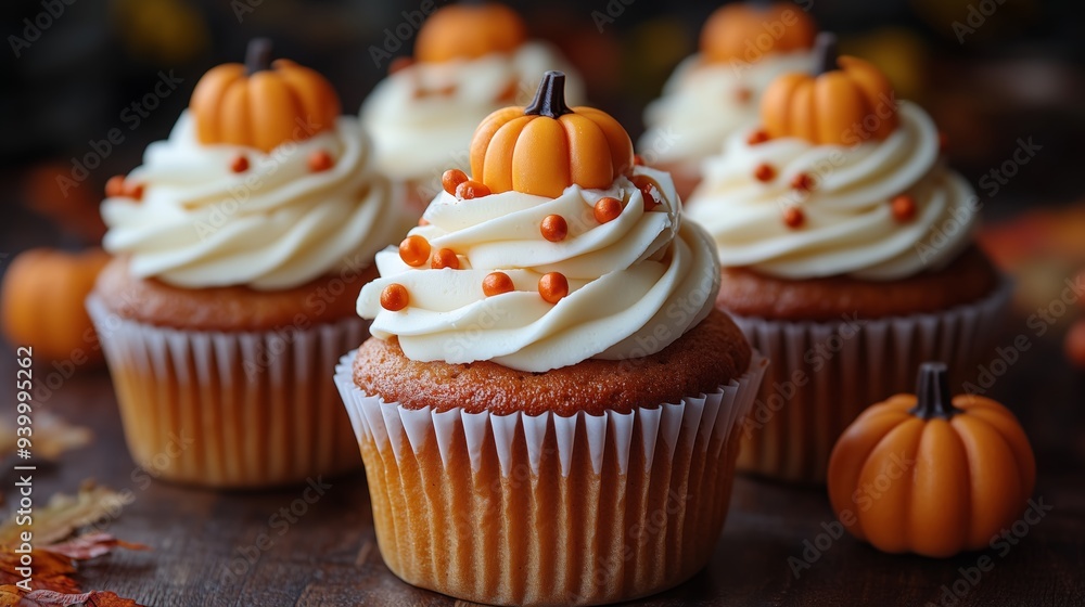 Seasonal Pumpkin Swirled Cupcakes with frosting and decorative pumpkins on top, halloween party theme food ideas for kids or adults Seasonal Pumpkin Swirled Cupcakes with frosting and decorative pumpkins on top, halloween party theme food ideas for kids or adults