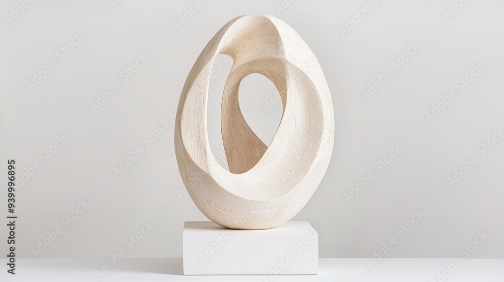Abstract White Sculpture on Pedestal Minimalist Modern Art Abstract White Sculpture on Pedestal Minimalist Modern Art