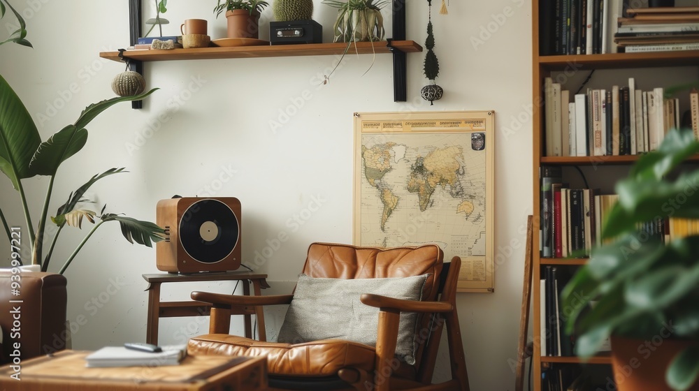 Fototapeta premium Vintage Living Room with Retro Charm and Vinyl Recorder