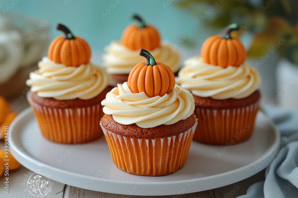 Seasonal Pumpkin Swirled Cupcakes with frosting and decorative pumpkins on top, halloween party theme food ideas for kids or adults Seasonal Pumpkin Swirled Cupcakes with frosting and decorative pumpkins on top, halloween party theme food ideas for kids or adults