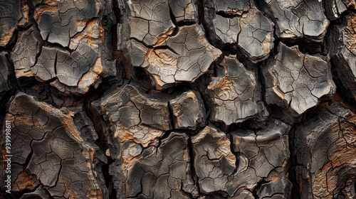 Tree bark texture. Oak wood background. Old Trunk pattern. Rough wooden skin closeup. Dry log material cracked surface. Abstract rustic hardwood timber. Natural forest material , ai photo