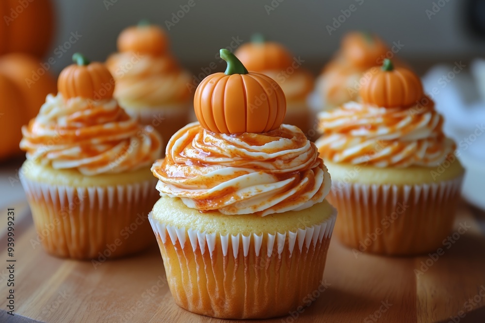 Seasonal Pumpkin Swirled Cupcakes with frosting and decorative pumpkins on top, halloween party theme food ideas for kids or adults Seasonal Pumpkin Swirled Cupcakes with frosting and decorative pumpkins on top, halloween party theme food ideas for kids or adults