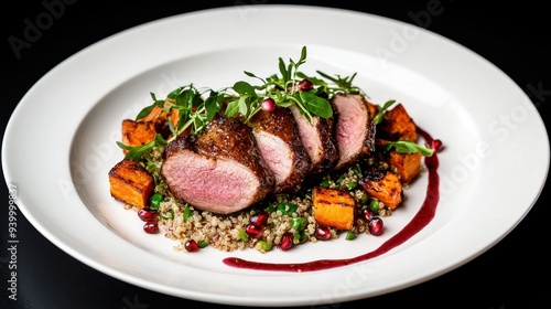 Roasted Duck Breast with Quinoa Sweet Potato and Pomegranate