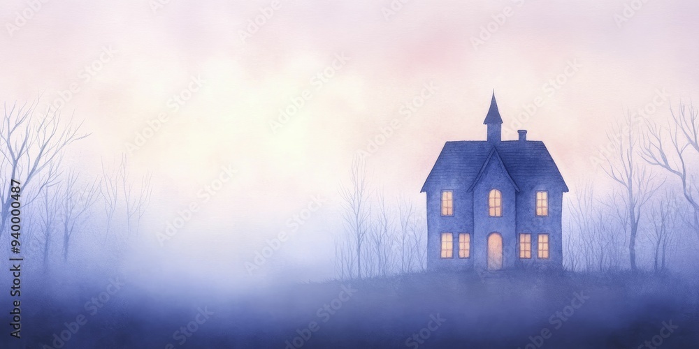 A captivating watercolor haunted house illuminated by cozy windows, beckoning curiosity and adventure into its magical depths. A captivating watercolor haunted house illuminated by cozy windows, beckoning curiosity and adventure into its magical depths.