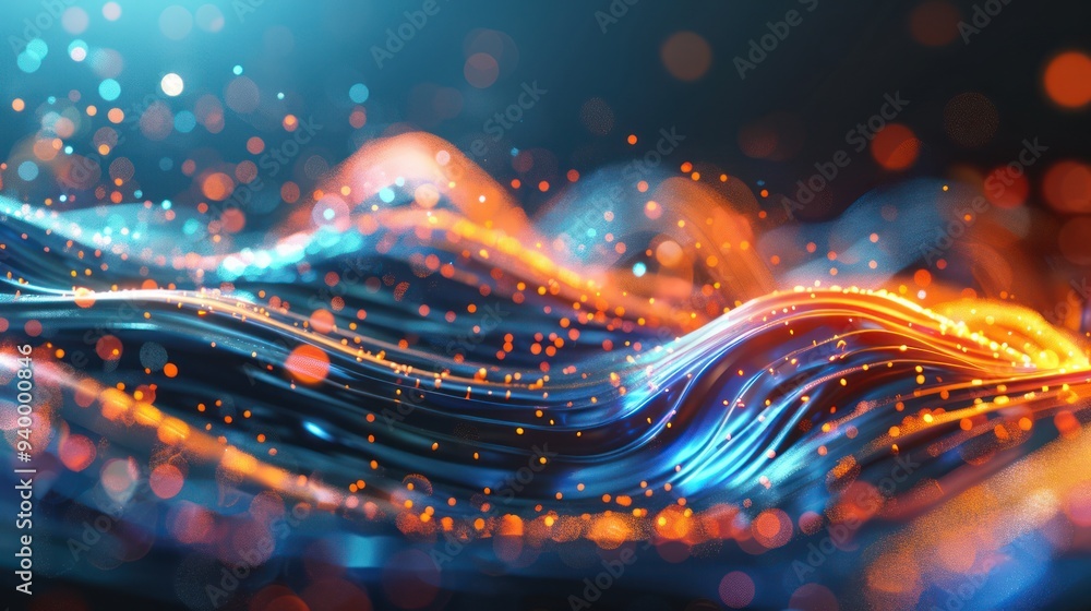 Abstract digital wave with blue and orange lights Abstract digital wave with blue and orange lights