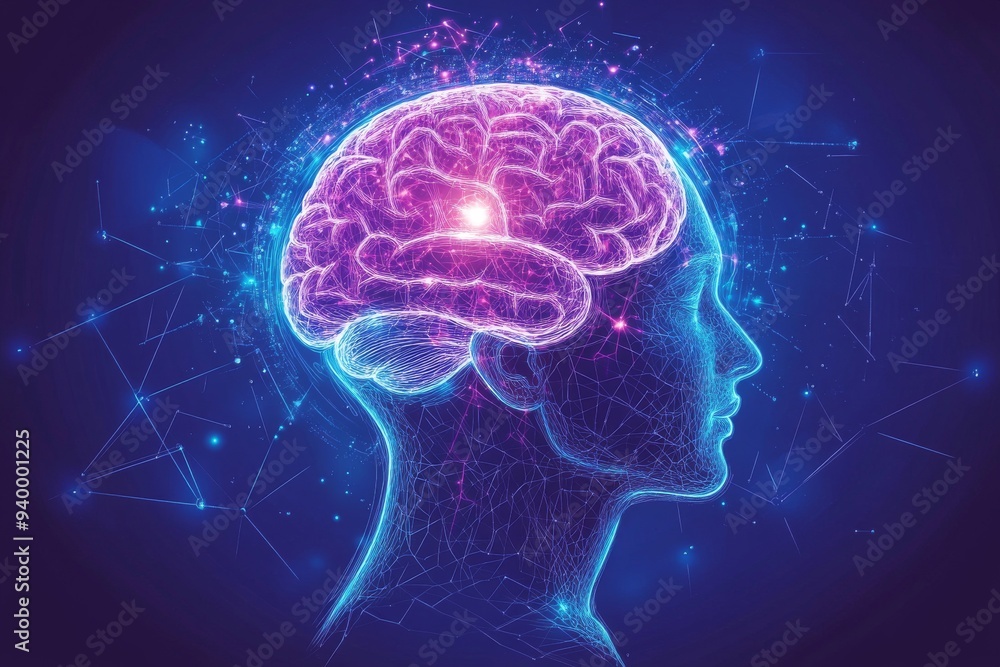 Futuristic digital art of a glowing brain with neural connections symbolizing the expansive power of human thought and the complexity of intelligence Futuristic digital art of a glowing brain with neural connections symbolizing the expansive power of human thought and the complexity of intelligence