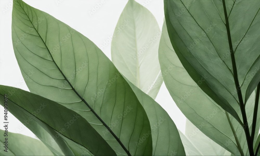 Green leaves with veins against a white background Green leaves with veins against a white background