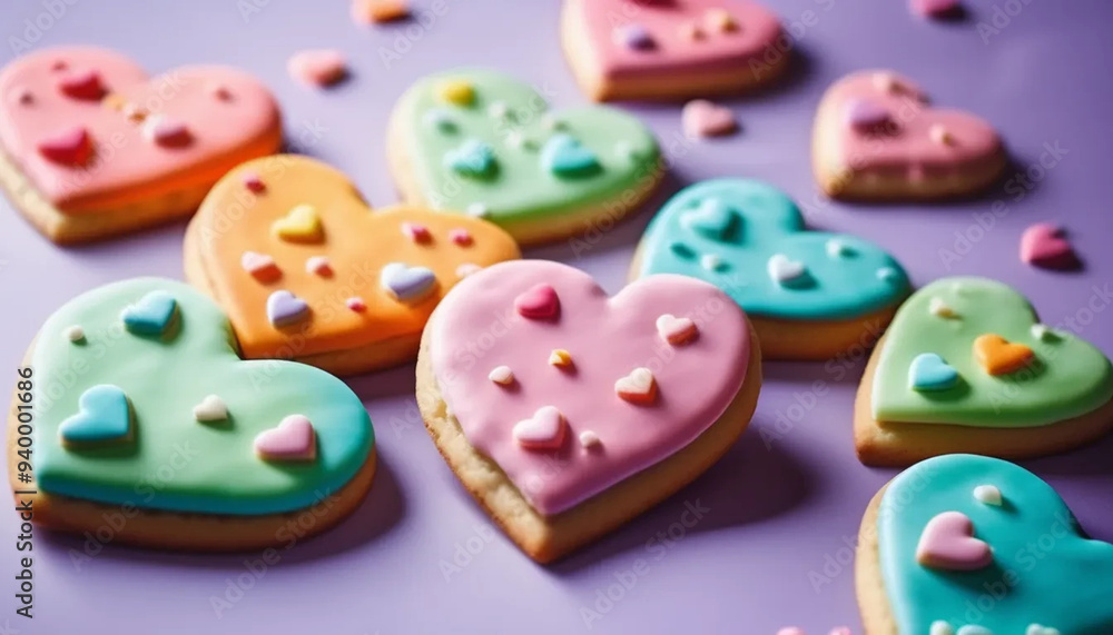 Heart shaped cookies with colorful icing, ai Heart shaped cookies with colorful icing, ai
