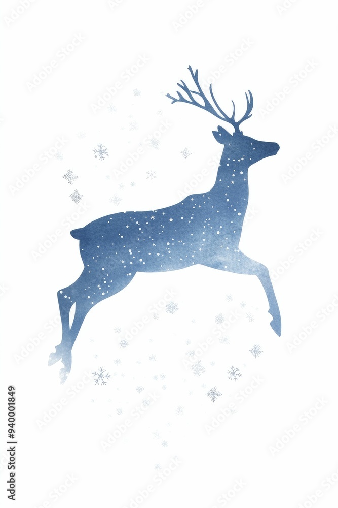 Elegant reindeer soaring among gentle watercolor snowflakes, evoking the enchantment of the winter season. Elegant reindeer soaring among gentle watercolor snowflakes, evoking the enchantment of the winter season.