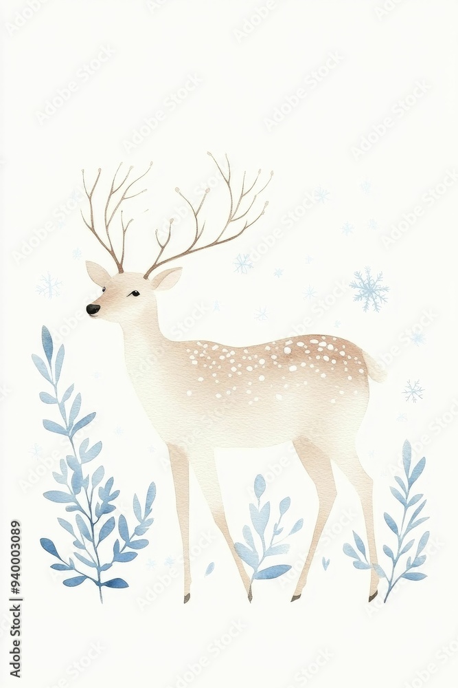 Reindeer elegantly bounding amid soft watercolor snowflakes capture the essence of the winter season with their joyful spirit. Reindeer elegantly bounding amid soft watercolor snowflakes capture the essence of the winter season with their joyful spirit.