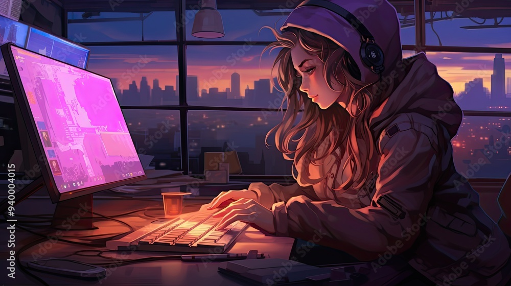 female hacker is working in her room female hacker is working in her room