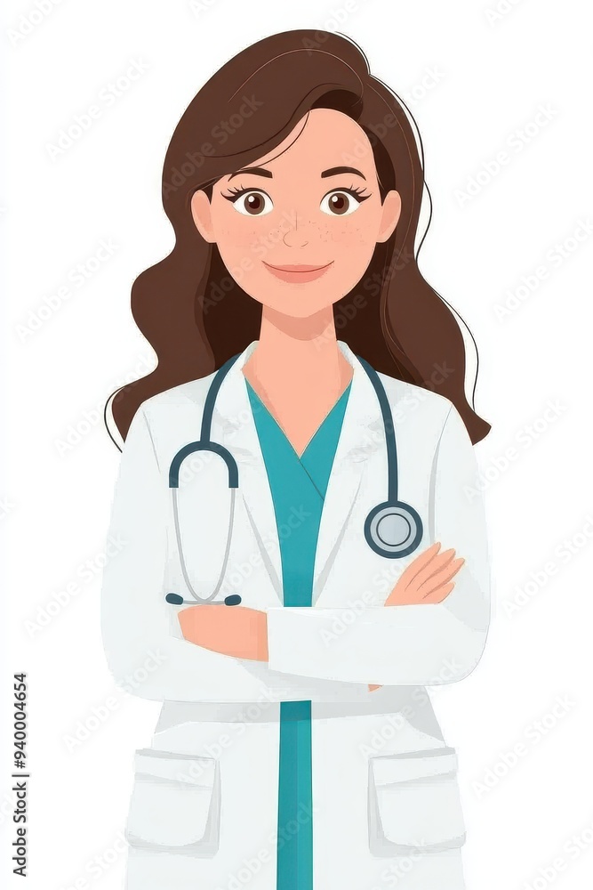 A confident female doctor in a white coat with a stethoscope, symbolizing healthcare and professional medical service. A confident female doctor in a white coat with a stethoscope, symbolizing healthcare and professional medical service.