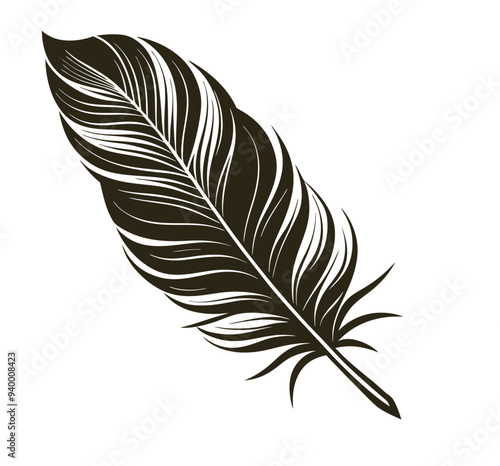 This Elegant Feather Silhouette Vector Clipart Captures the Delicate Beauty of Nature, Making It Perfect for Ornamental Designs, Black and White Art Projects, Wildlife Illustrations