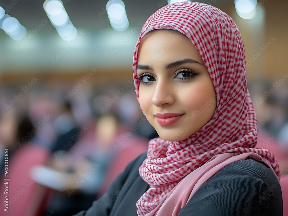 Portrait of a Young Woman in a Red and White Keffiyeh Headscarf - Photo Portrait of a Young Woman in a Red and White Keffiyeh Headscarf - Photo