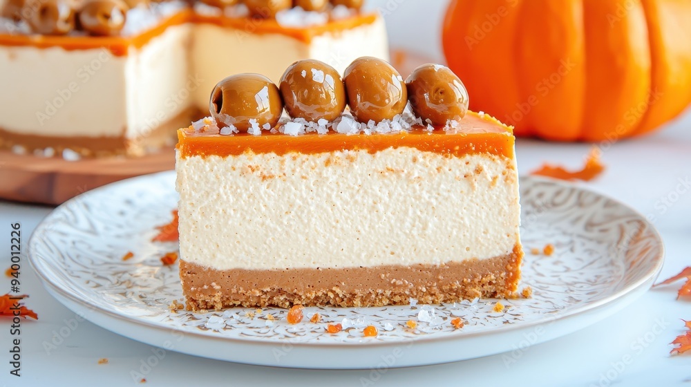 Pumpkin Cheesecake with Caramel and Salted Olives Pumpkin Cheesecake with Caramel and Salted Olives