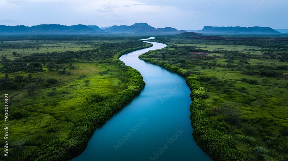 Aerial View River And Land Styl Aerial View River And Land Styl