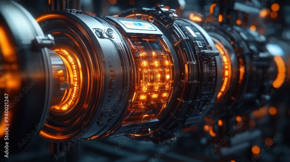 Futuristic Technology Engine with Orange Glow Futuristic Technology Engine with Orange Glow