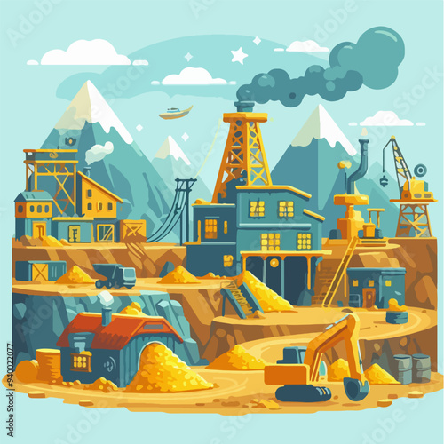 site with crane and truck mining gold