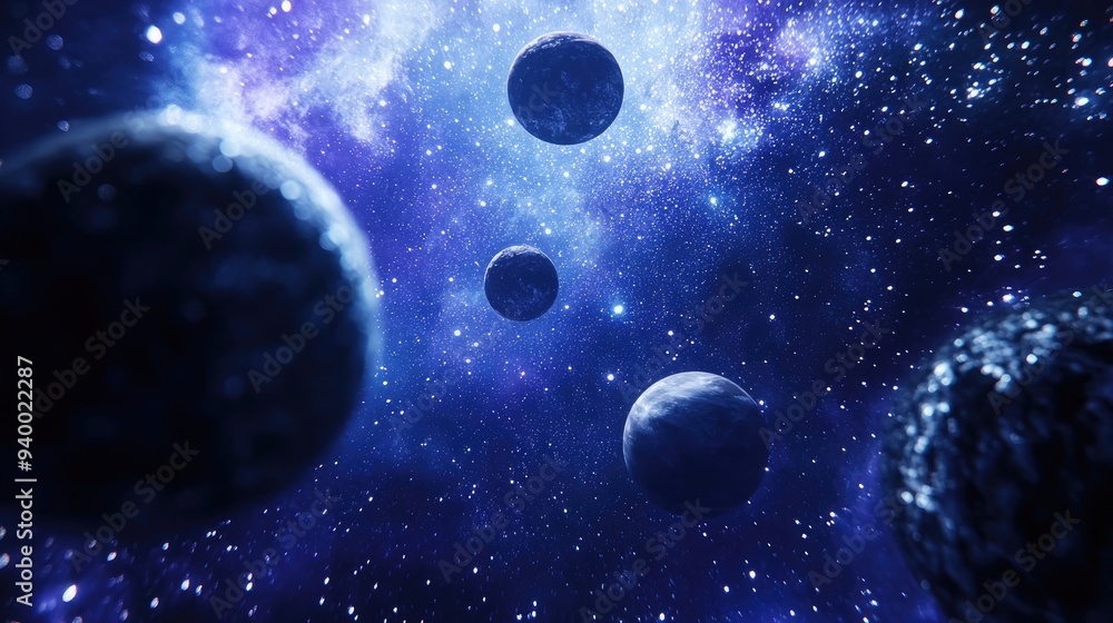 3D illustration of planets and galaxies featuring a science fiction ...
