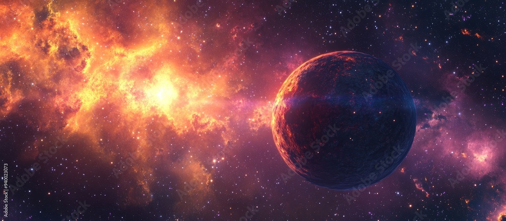 Obraz premium 3D cartoon depiction of a nebula set against an outer space background
