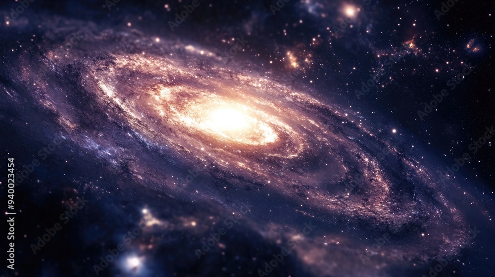 Spiral galaxy depicted in a 3D cartoon rendering set in the deep cosmos of outer space Spiral galaxy depicted in a 3D cartoon rendering set in the deep cosmos of outer space