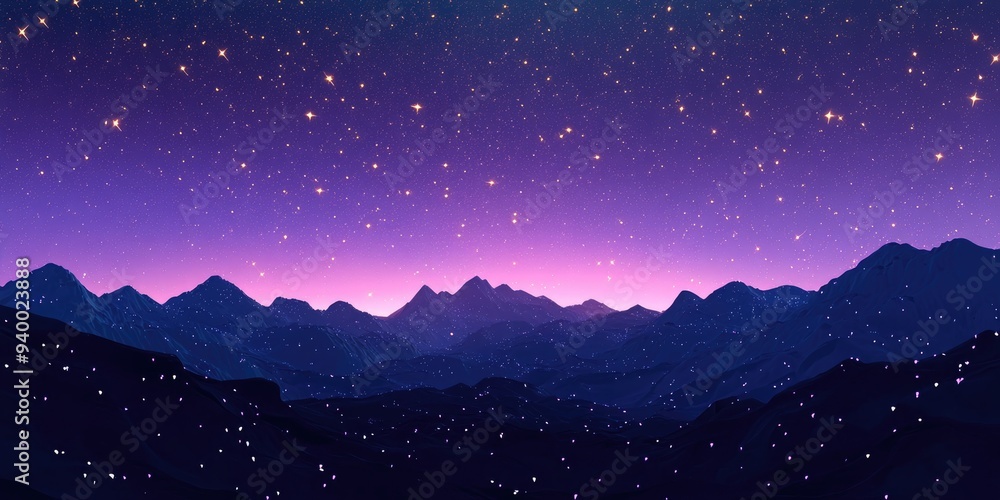 Infinite stars and mountain view in 3D cartoon rendering Infinite stars and mountain view in 3D cartoon rendering