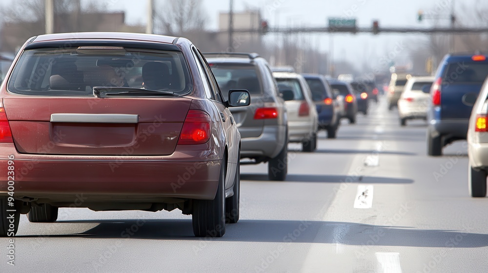 A busy road scene featuring multiple cars in traffic during daylight hours, showcasing urban commuting dynamics. A busy road scene featuring multiple cars in traffic during daylight hours, showcasing urban commuting dynamics.