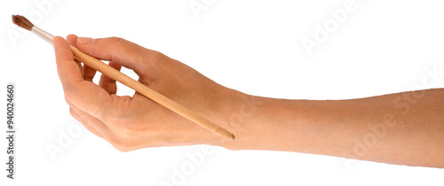 A girl's hand holds an art brush or notepad. Inspiration, draw, artist, study, take notes. On transparent, png